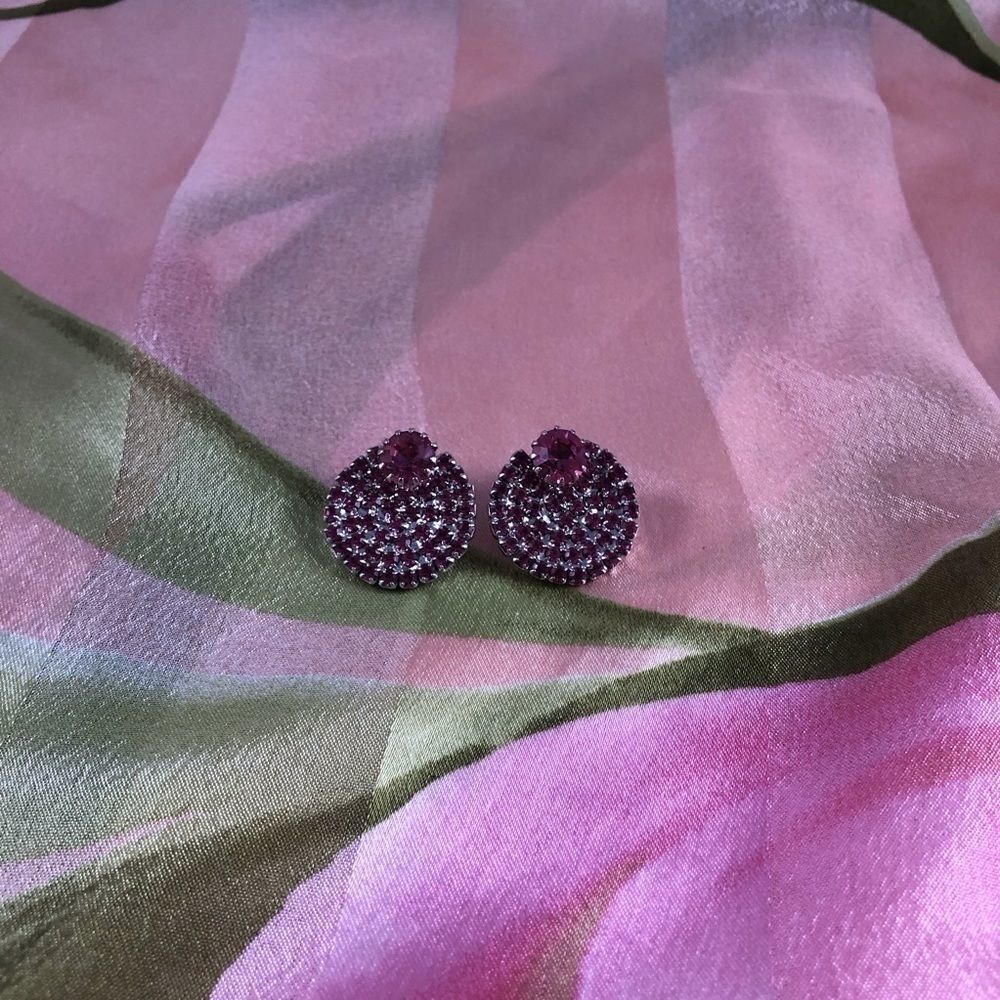 Vintage Pink Rhinestone Earrings 